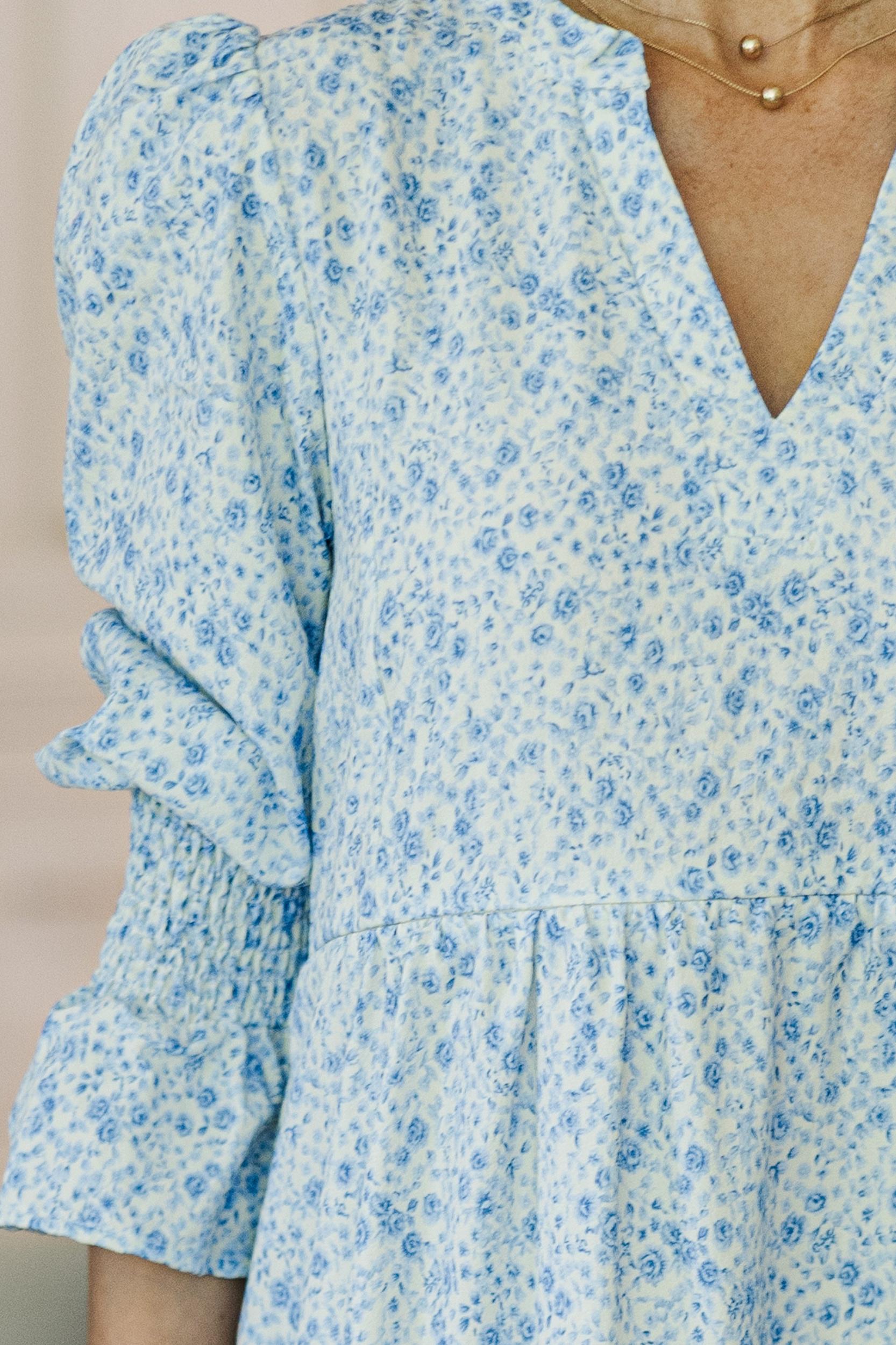 NURSING COLLECTION: What A Surprise Blue Ditsy Floral Tiered Midi Dress Female Product Image