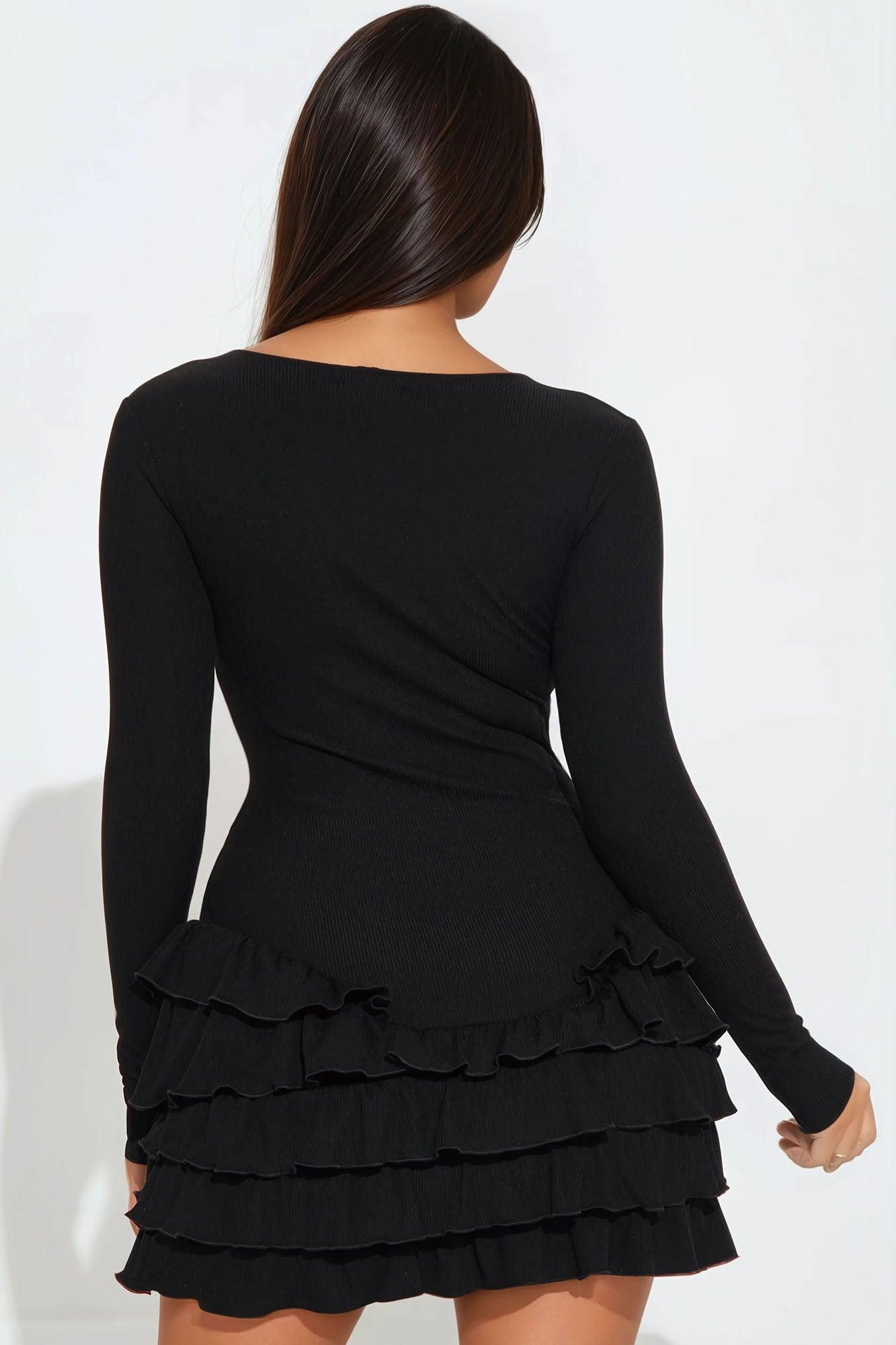 Gaia Tiered Ruffle Mini Dress - Black Product Image