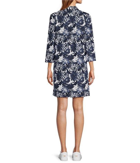 Southern Tide Ginny Tropical Grand Palms Printed Button Down Collar Neck 3/4 Sleeve Performance Dress Product Image
