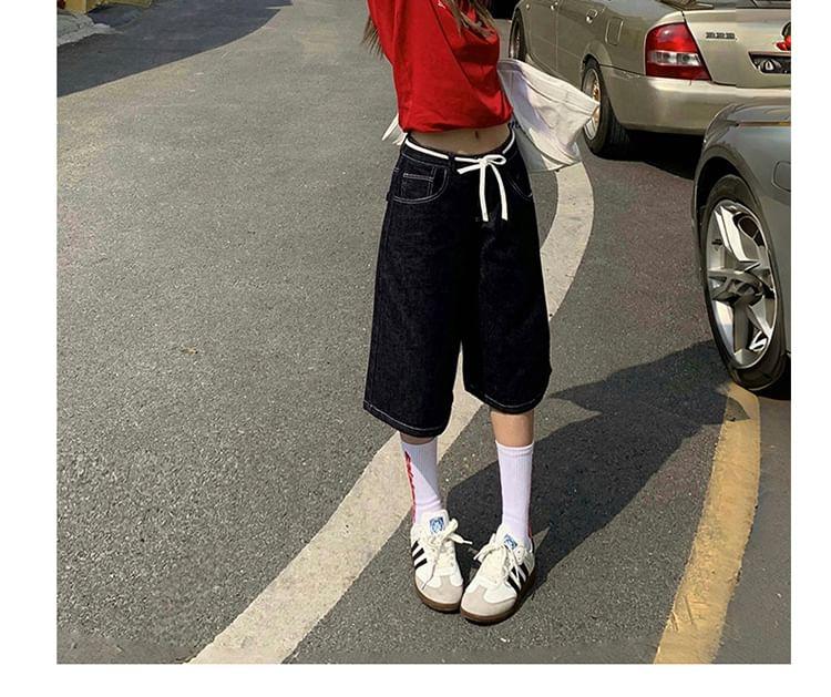 High Waist Plain Wide Leg Jorts Product Image