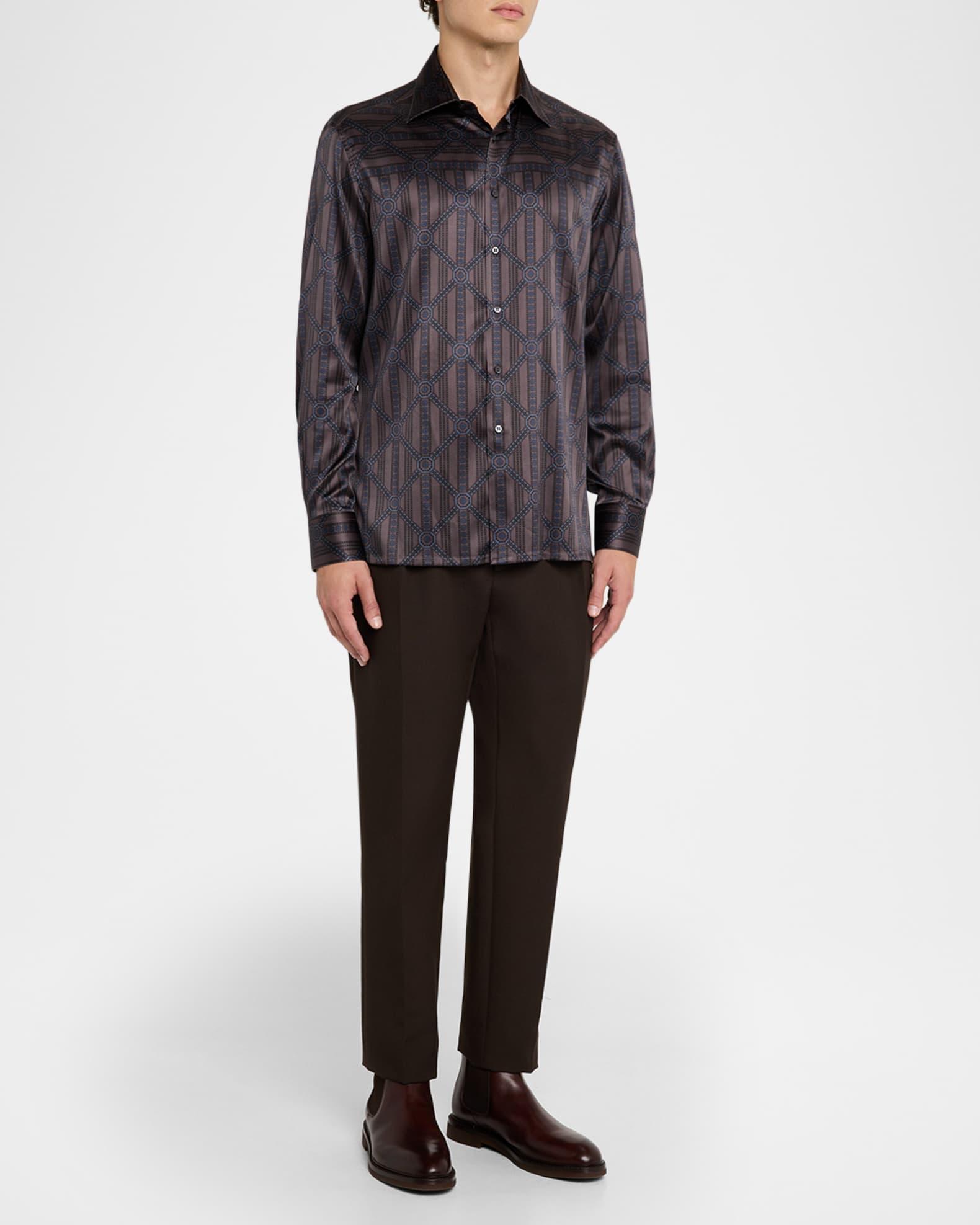 Men's Geometric Stripe Silk-Elastane Sport Shirt Product Image