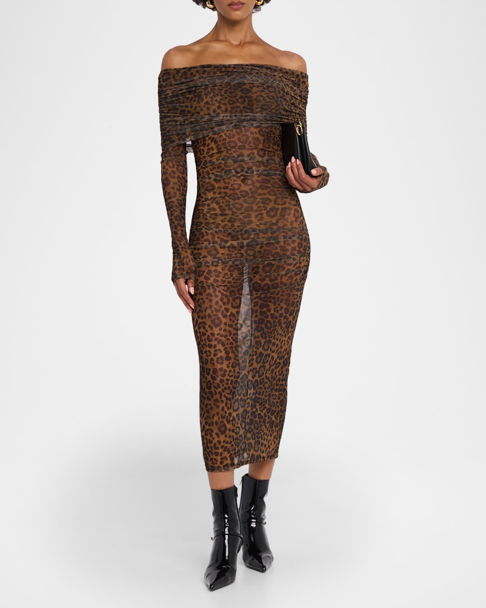 Bodycon Leopard-Print Mesh Midi Dress Product Image