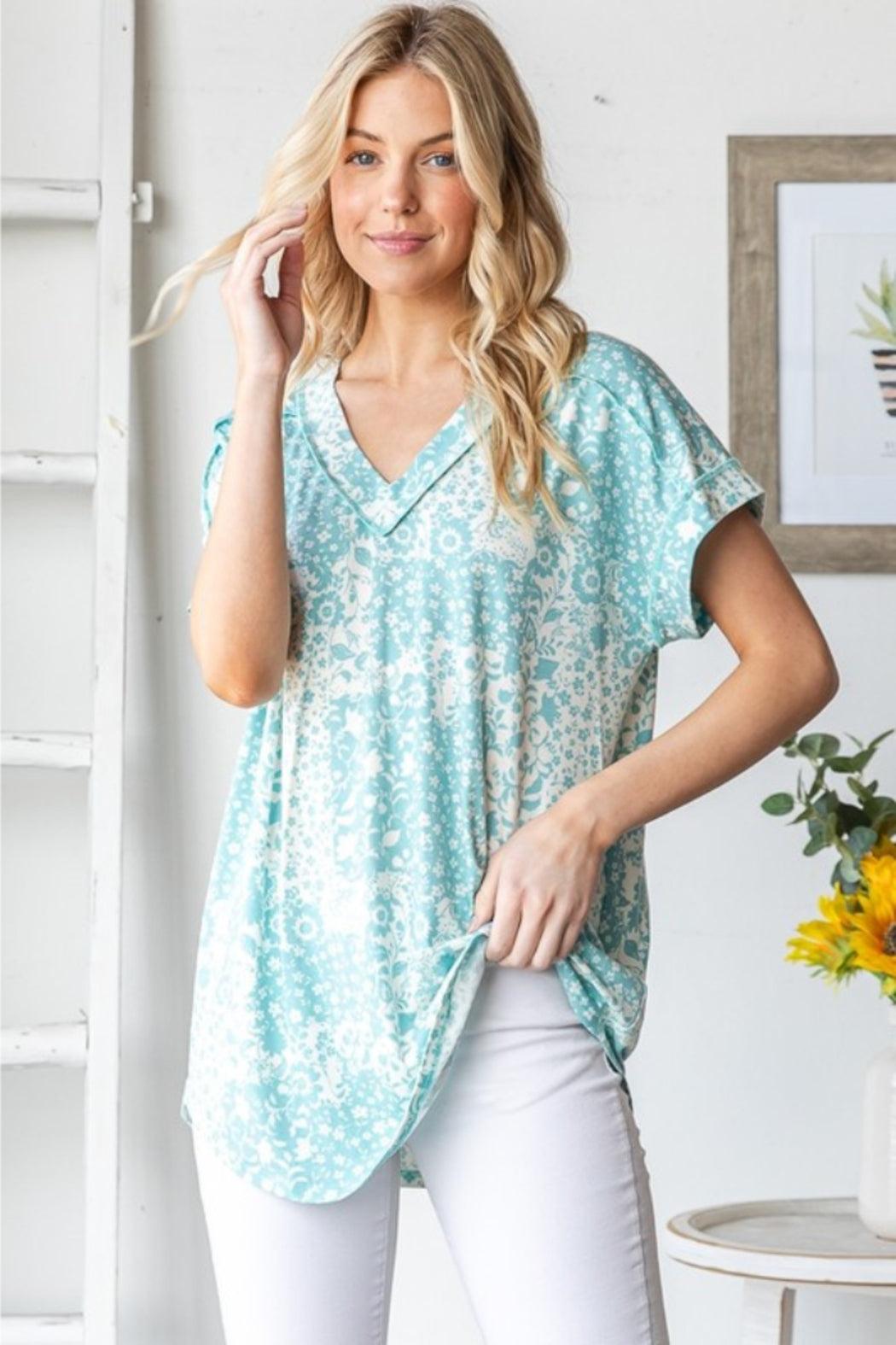Dolman Short Sleeve Multi Print Top Product Image