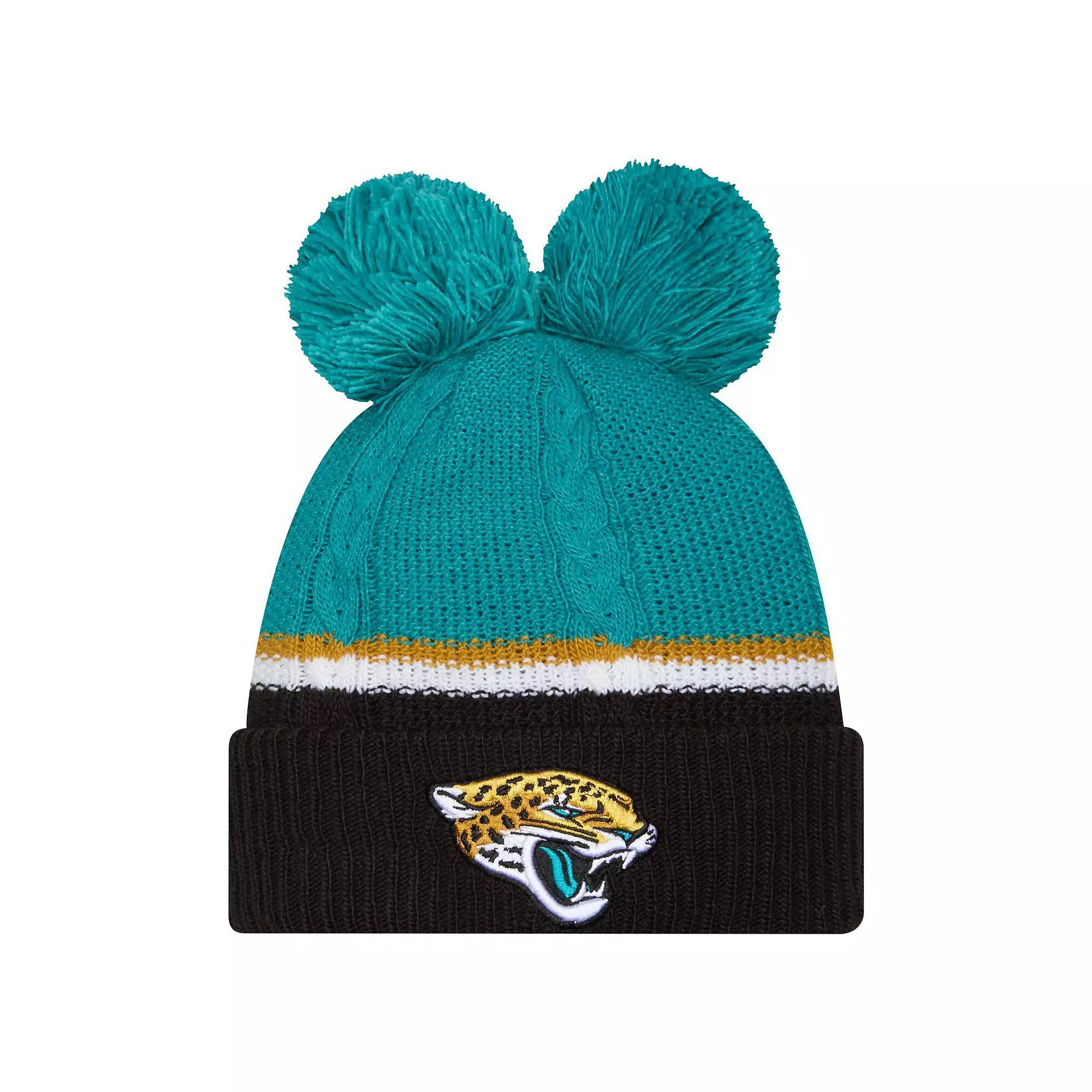 Women's New Era  Black Jacksonville Jaguars Double Bubble Cuffed Knit Hat with Poms Product Image