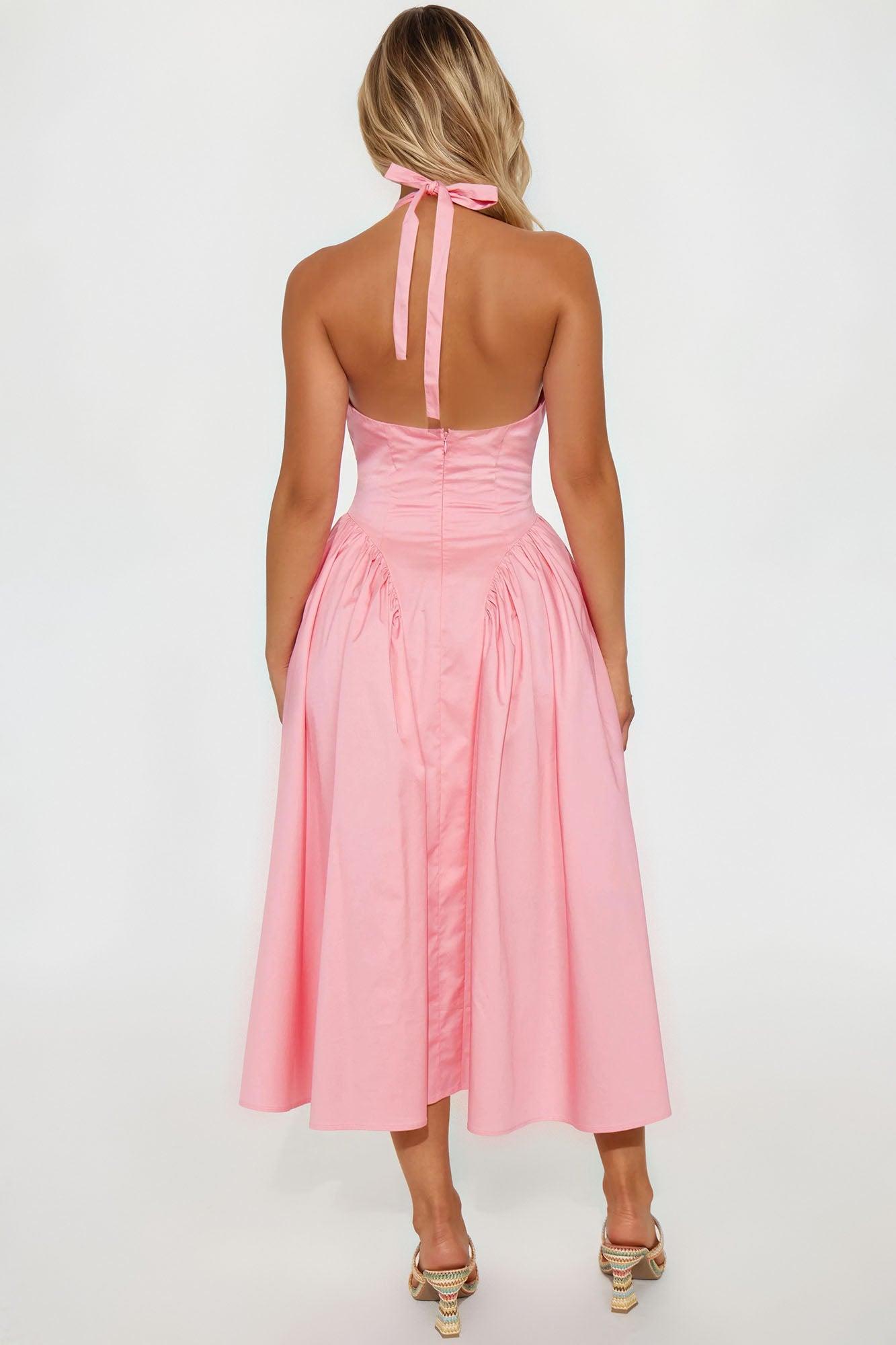 Mara Corset Halter Midi Dress - Pink Product Image