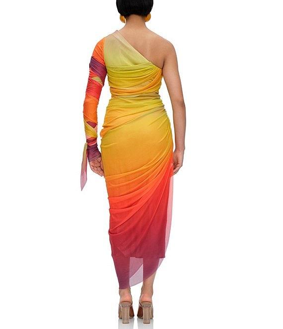 Andrea Iyamah Turi Mesh Ombre One Shoulder Long Sleeve Dress Product Image