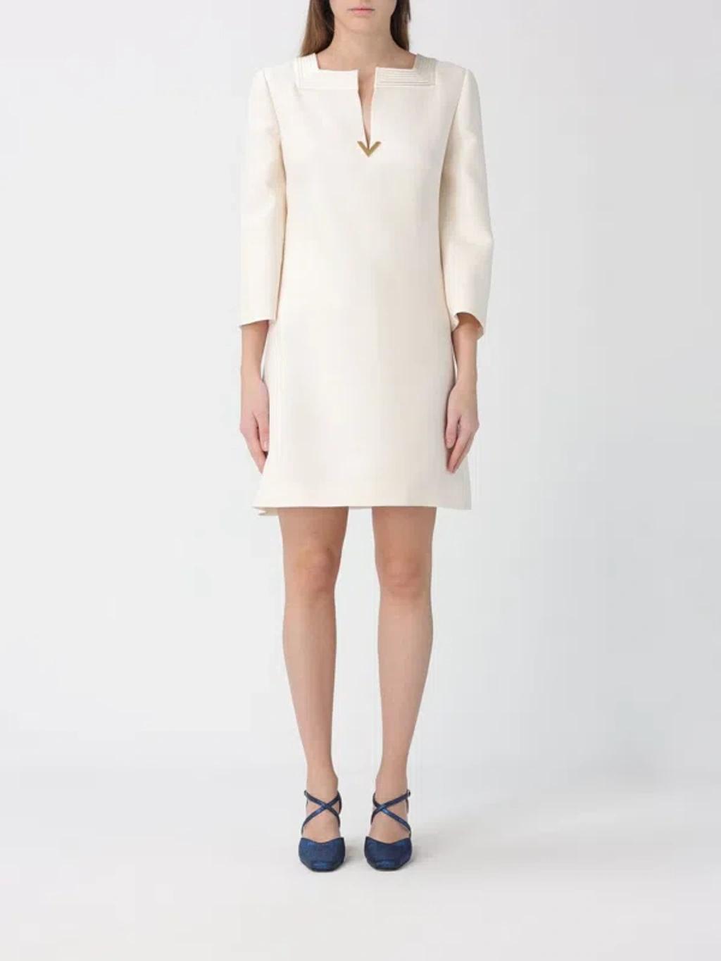 VALENTINO Embellished Silk Satin-trimmed Wool And Silk-blend Crepe Mini Dress In White Product Image
