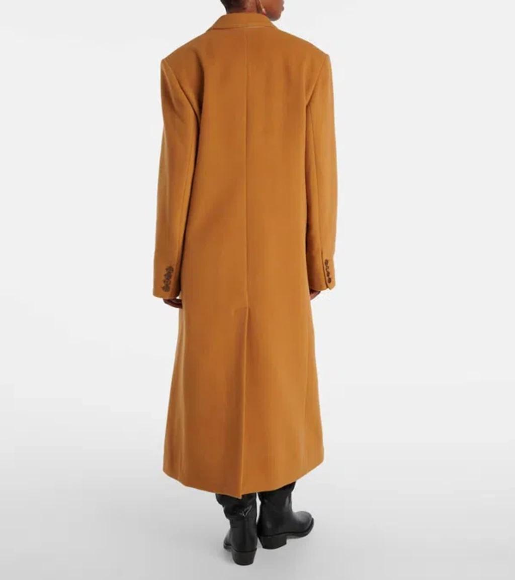 ISABEL MARANT Long Wool Blend Coat With Notched Lapels In Brown Product Image