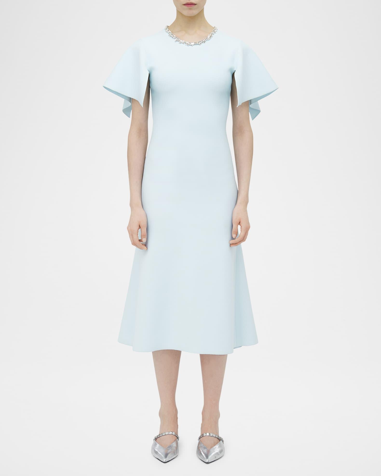 Crystal Neck Short-Sleeve Knit Midi Dress Product Image