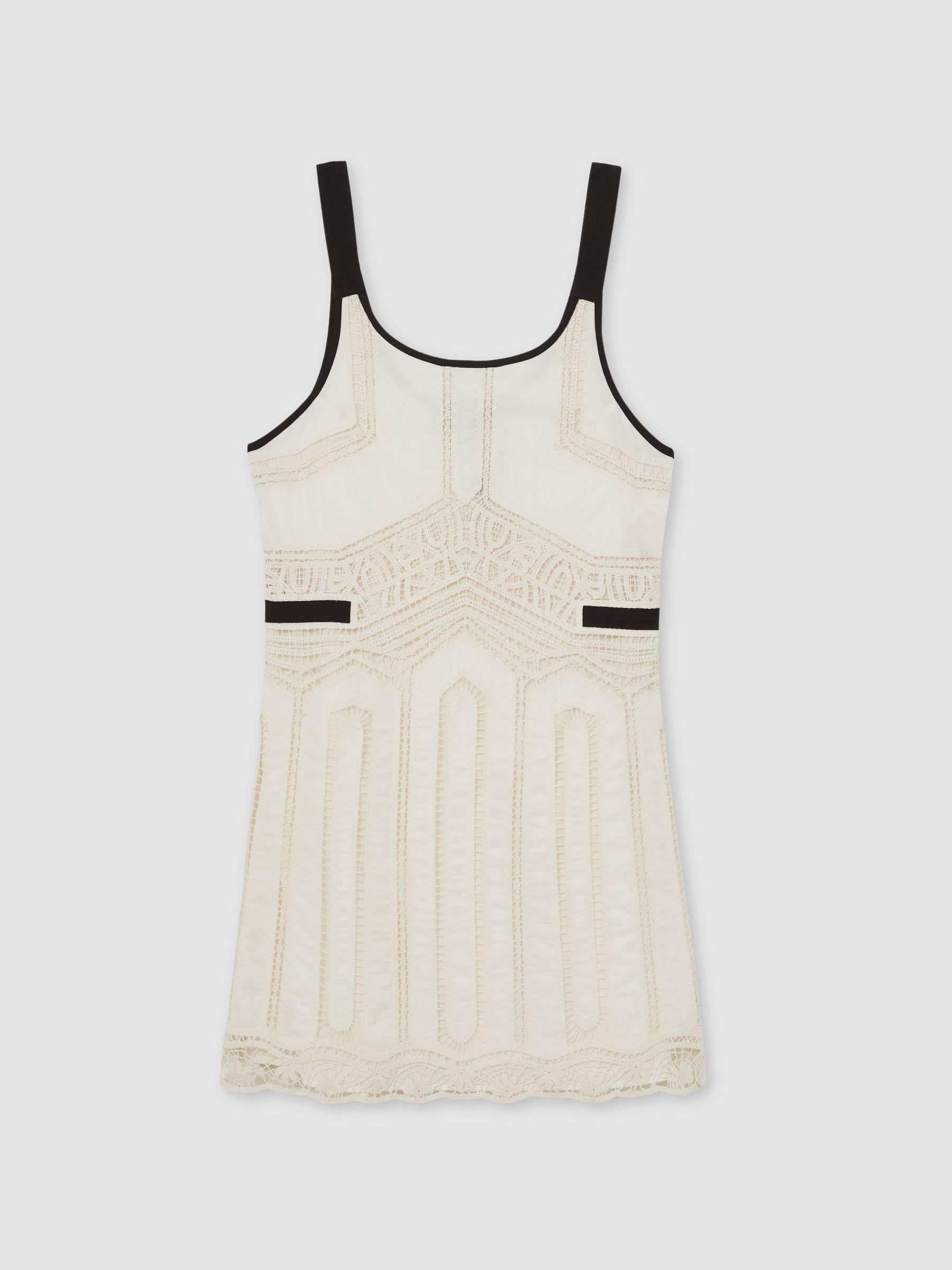 Cotton Crochet-Detail Mini Dress in Cream Product Image