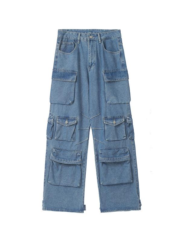 Men's Hip Pop Multi Pocket Cargo Jeans Product Image