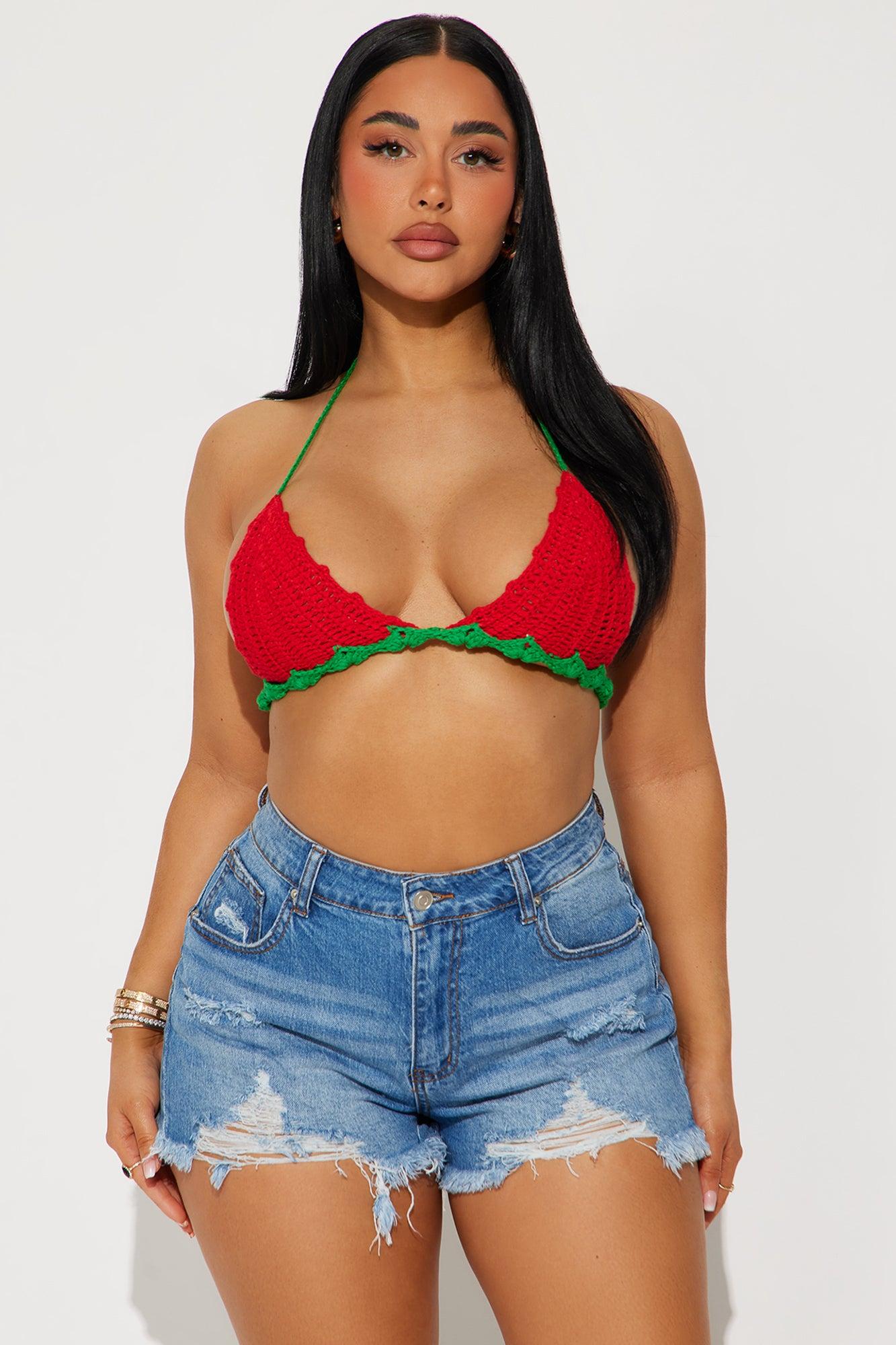 Sweet Strawberries Crochet Bra Top - Red Product Image
