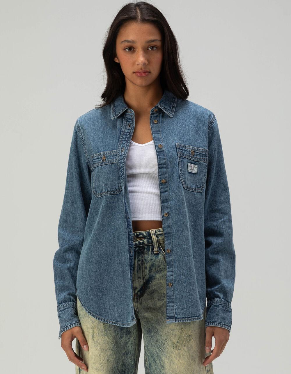 GUESS JEANS Long Sleeve Denim Button Up Womens Shirt - DENIM Product Image