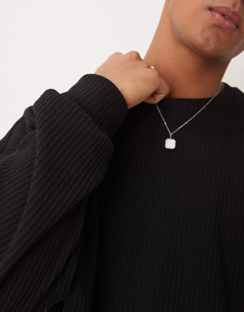 ASOS DESIGN extreme oversized boxy lightweight sweater with rib texture in black Product Image