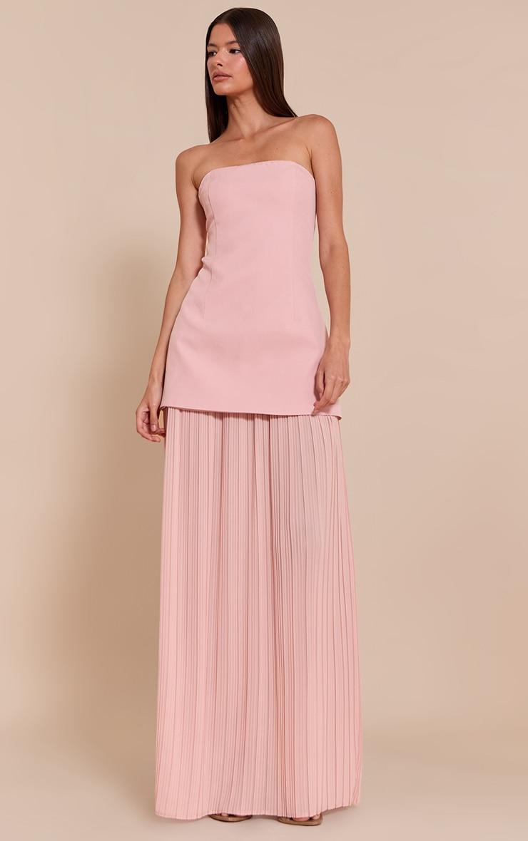 Blush Chiffon Pleated Skirt Panel Bandeau Maxi Dress Product Image