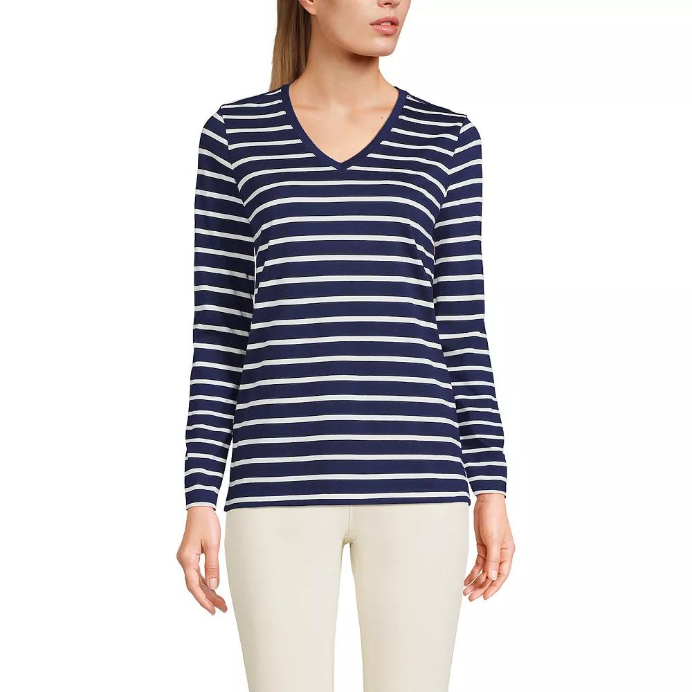 Petite Lands' End Supima Cotton Relaxed V-Neck Tee, Women's, Size: Small Petite, Ivory Black Stripe Product Image