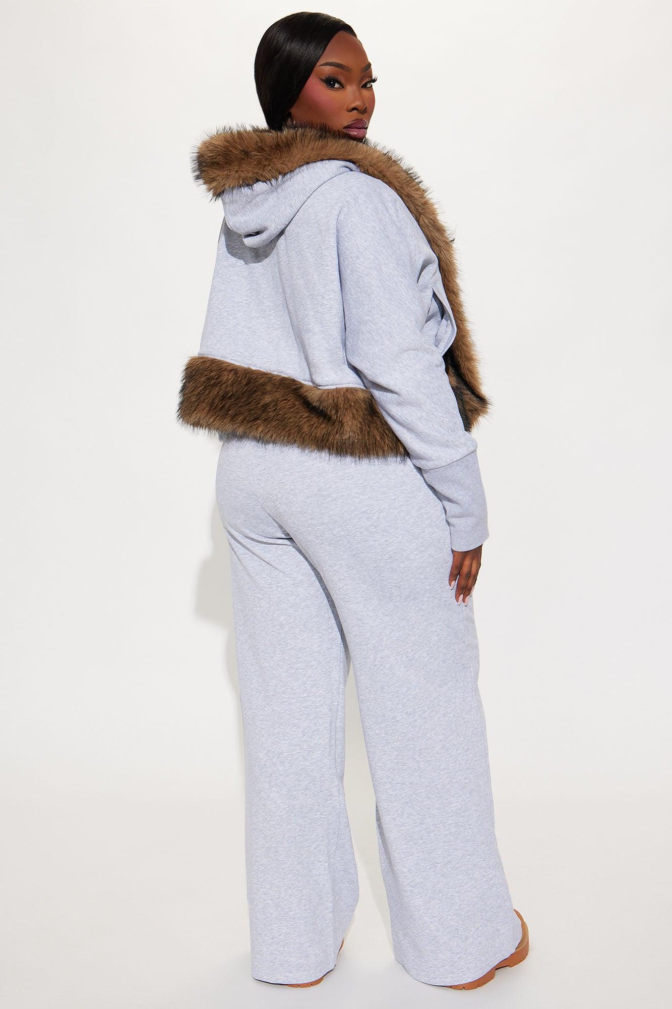 Farina Faux Fur Pant Set - Grey Female Product Image