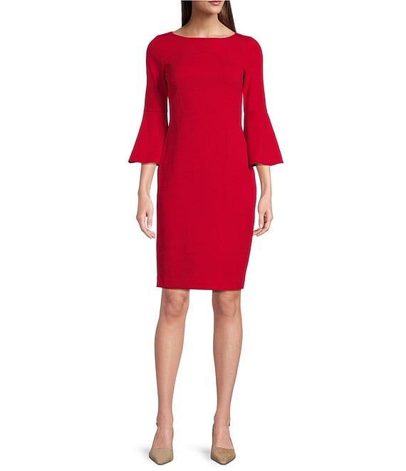 Calvin Klein Boatneck 3/4 Bell Sleeve Sheath Dress Product Image