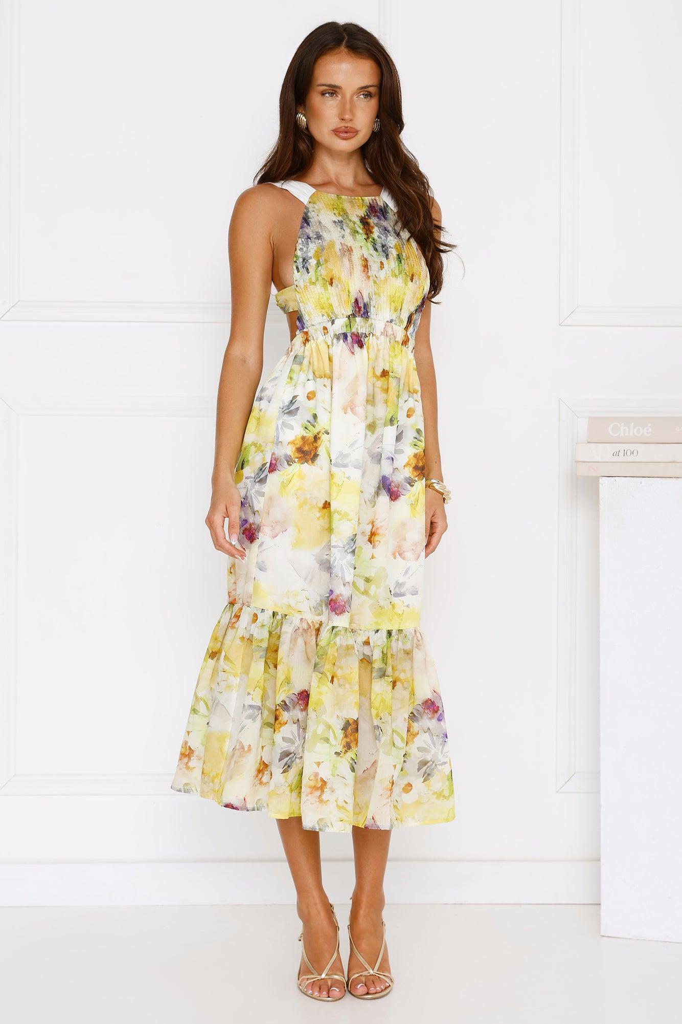 Sipping Sunshine Midi Dress Yellow Product Image