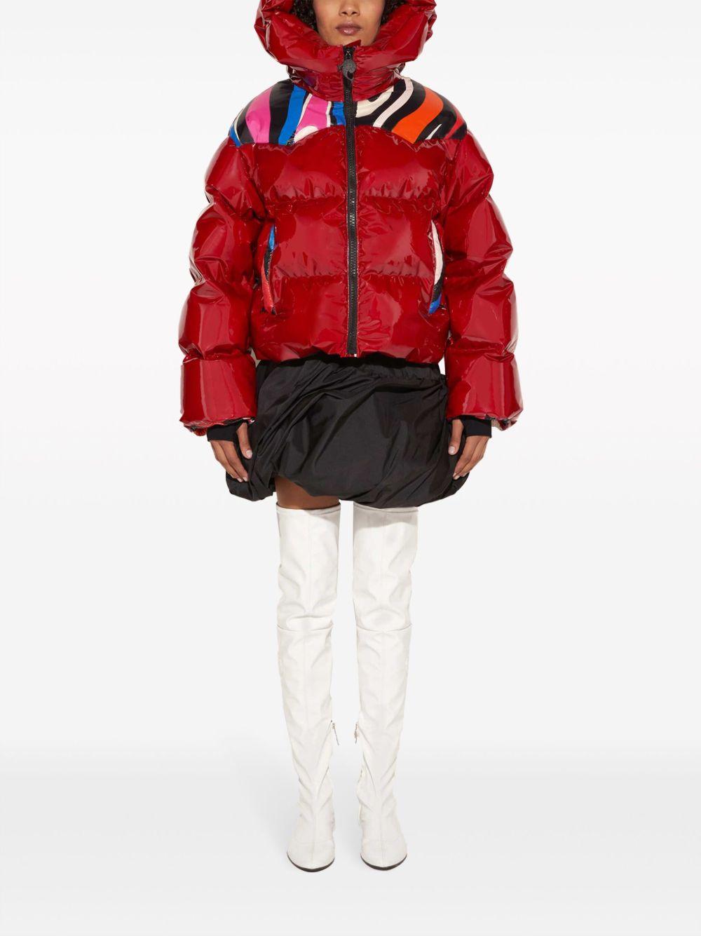 abstract-panelling hooded puffer jacket Product Image