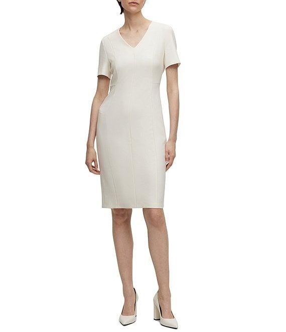 Hugo Boss Damaisa Woven V-Neck Short Sleeve Fitted Dress Product Image