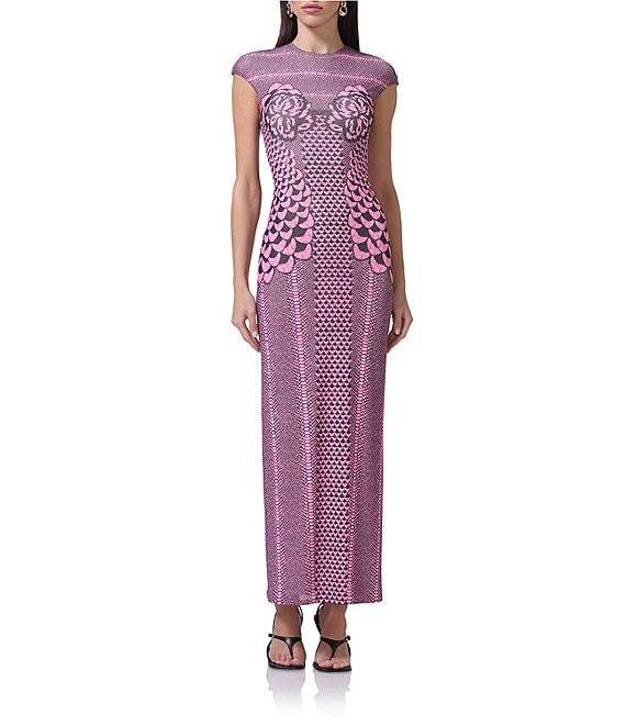 AFRM Cody Petal Print Mesh Crew Neck Cap Sleeve Dress Product Image