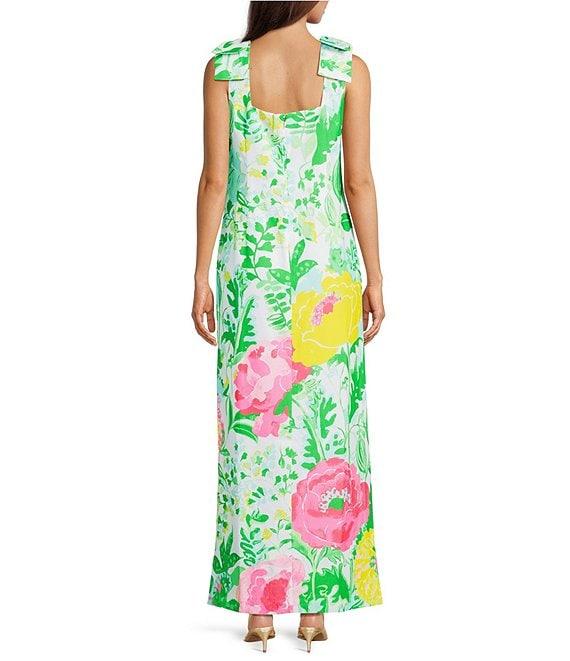 Lilly Pulitzer Bernice Satin Back Crepe Poppy Party Print Square Neck Sleeveless Bow Shoulder Midi Dress Product Image