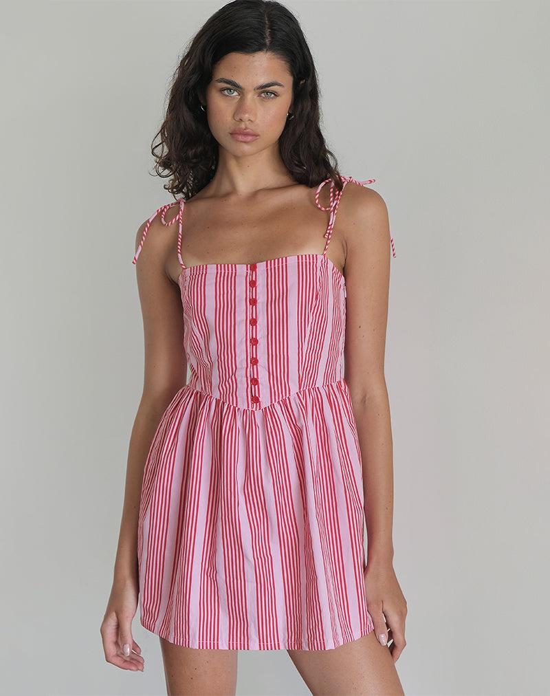 Kesyani Mini Dress in Vertical Pink Stripe Female Product Image