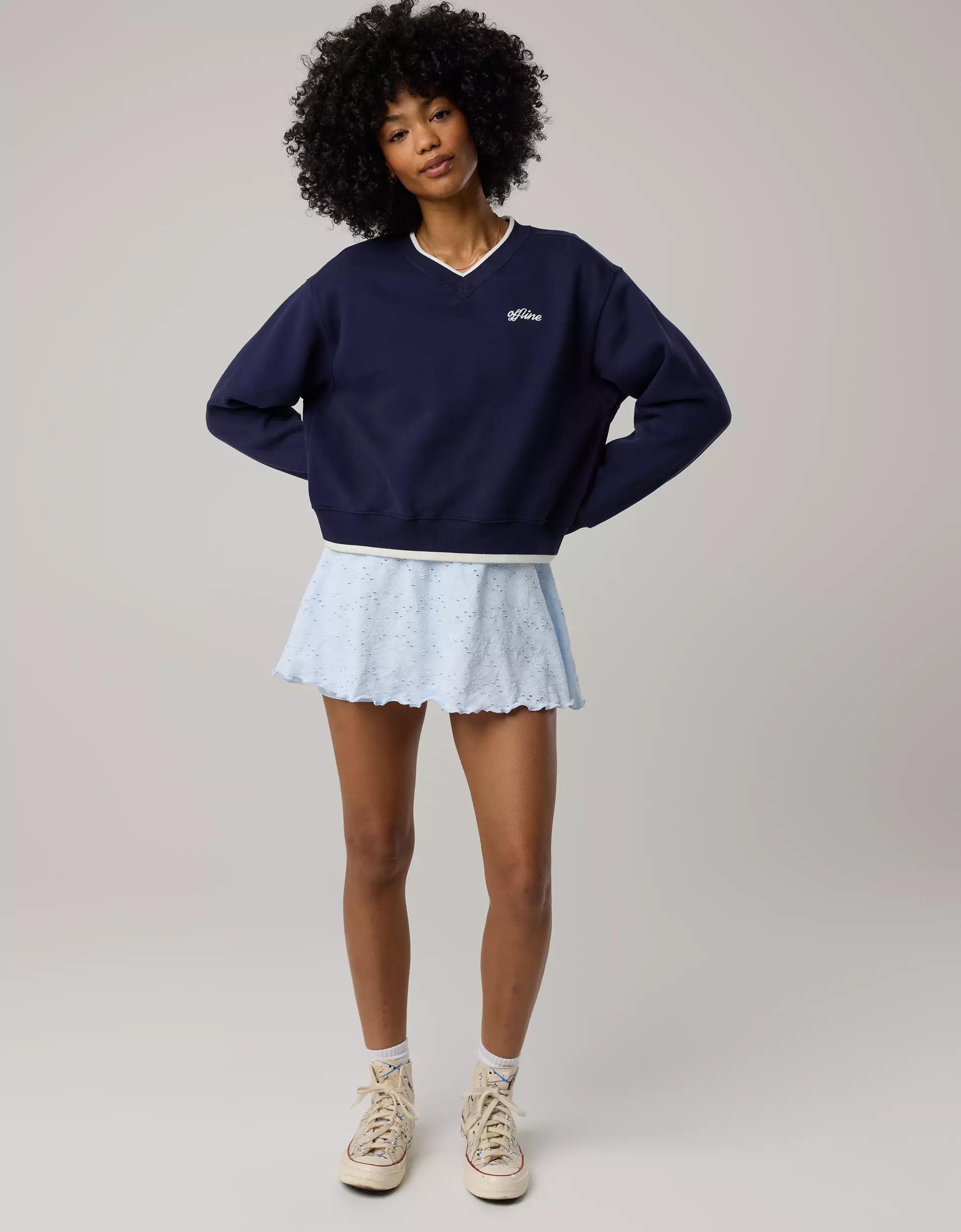 OFFLINE By Aerie Cloud Fleece V-Neck Crew Sweatshirt Product Image