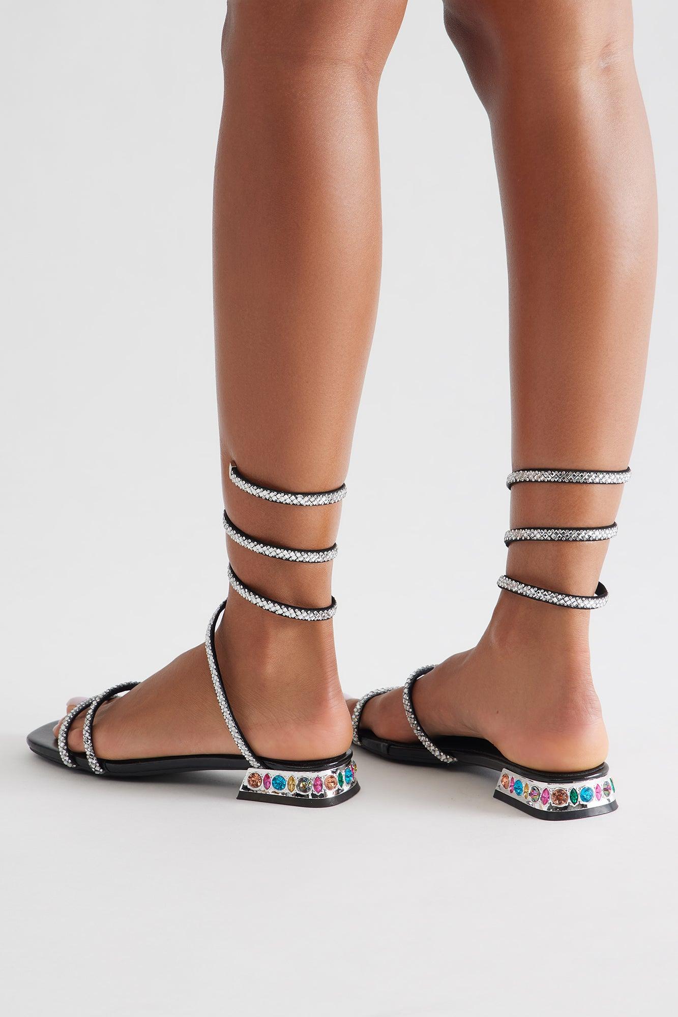 Vessy Rhinestone Wrap Up Sandals - Black Female Product Image