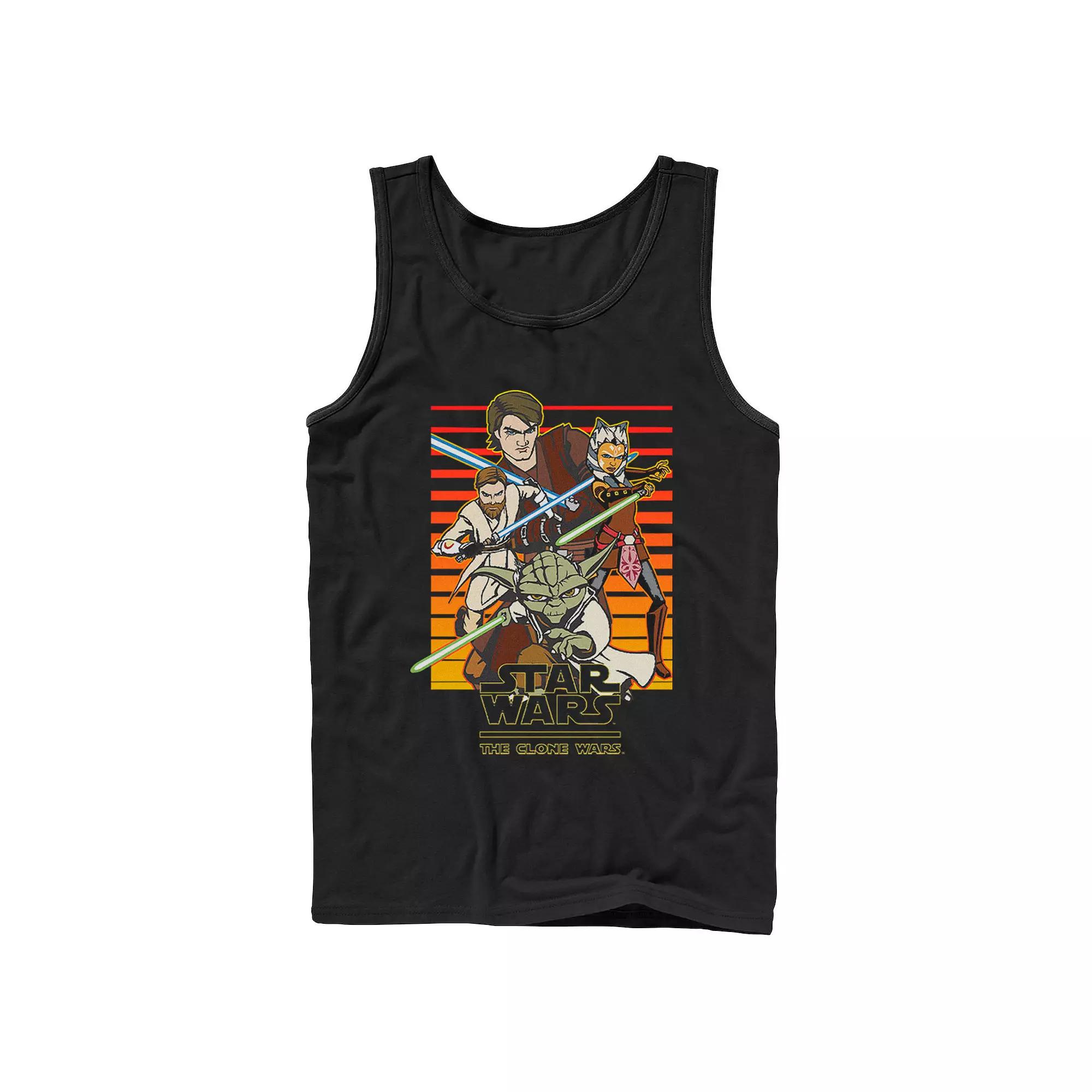 Men's Star Wars: Clone Wars Jedi Group Shot Retro Line Tank Top,  Product Image