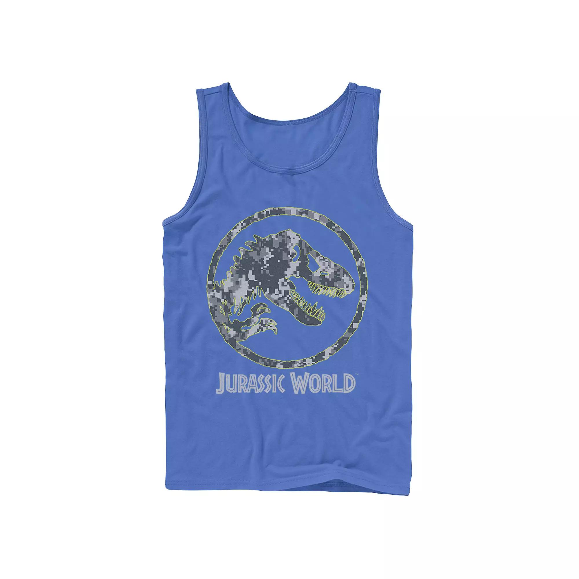 Men's Jurassic World Camouflage Yellow Outline Fossil Coin Logo Tank Top,  Product Image