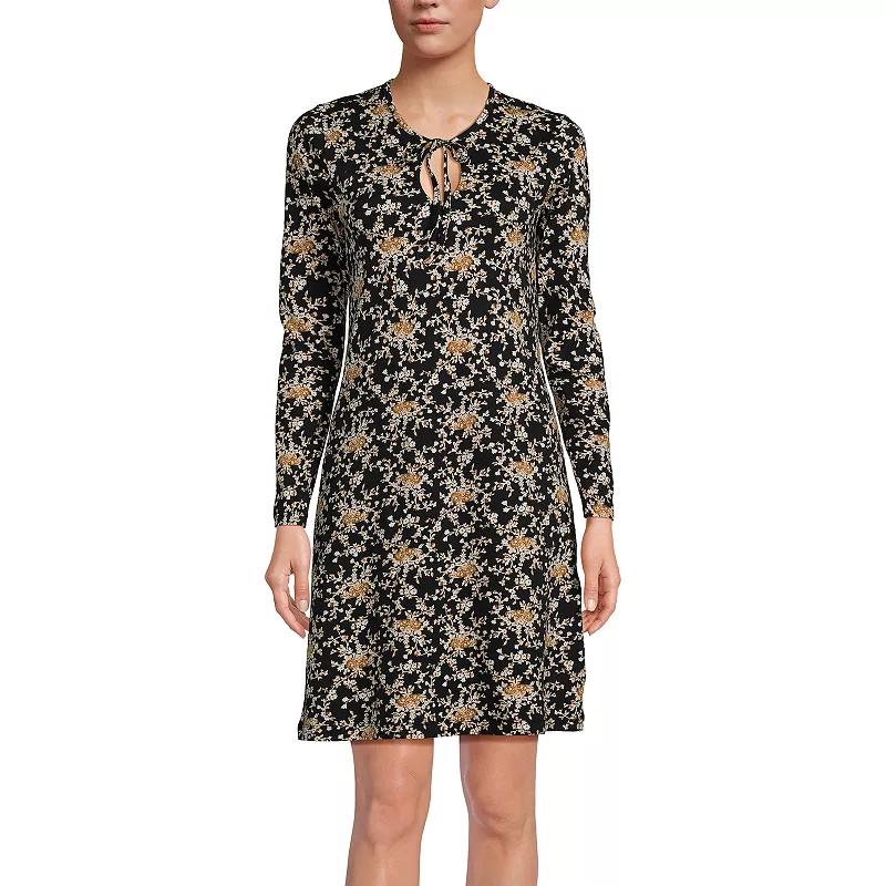 Women's Lands' End Cotton Interlock Long Sleeve Nightgown, Size: XL, Soft Green Bird Song Product Image