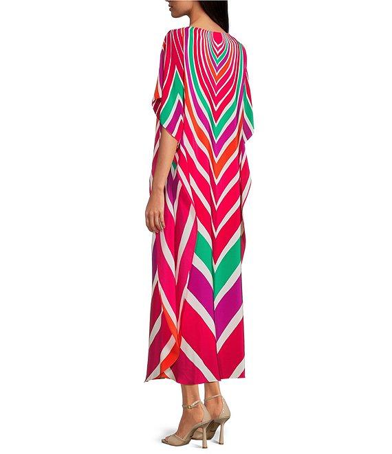 Trina Turk Jalani Printed Boat Neck Elbow Sleeve Caftan Maxi Dress Product Image