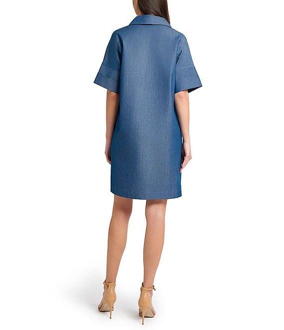 Ming Wang Collar Split V-Neck Short Sleeve Shirt Dress Product Image