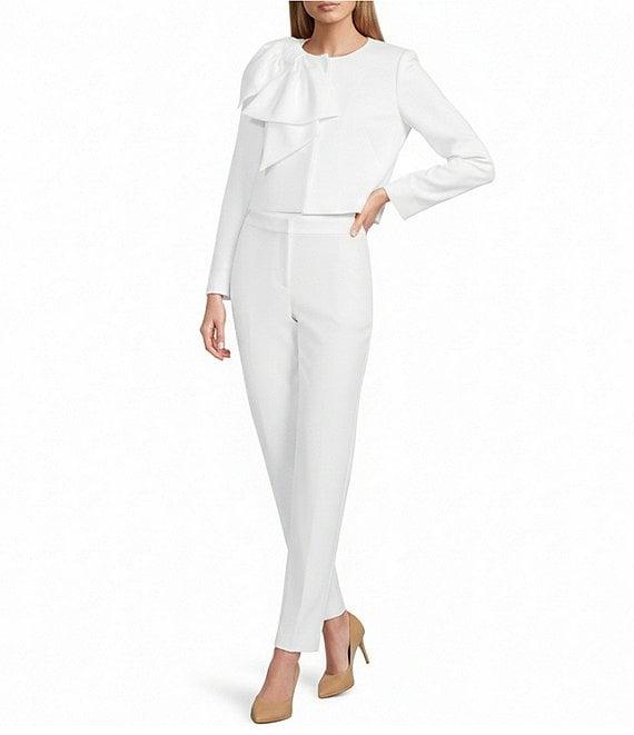 Preston & York Brittani Crepe Oversized Bow Front Crew Neck Long Sleeve Snap Front Coordinating Jacket Product Image