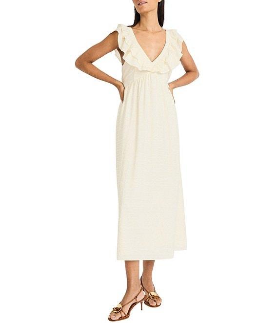 The Good Journey Ruffle V-neck Sleeveless Wove Midi Dress Product Image