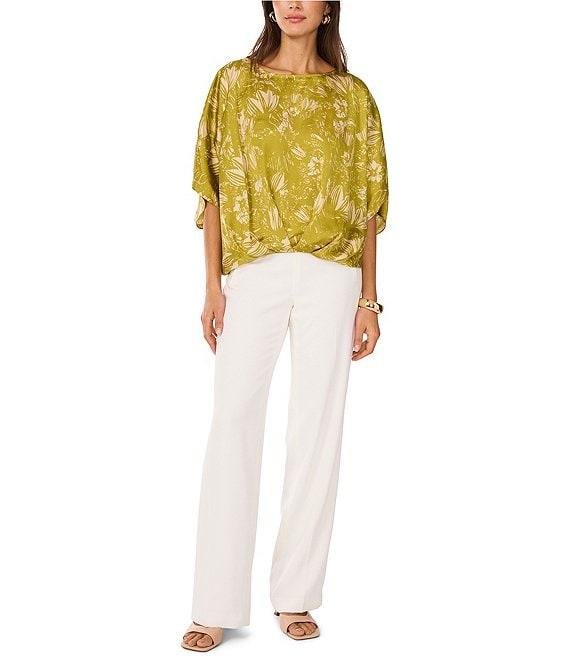 Vince Camuto Woven Floral Print Boat Neck Short Sleeve Blouse Product Image