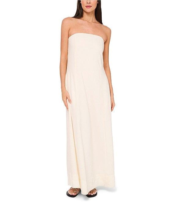 1. STATE Strapless Linen Blend Smocked Back Pocketed A-Line Maxi Dress Product Image