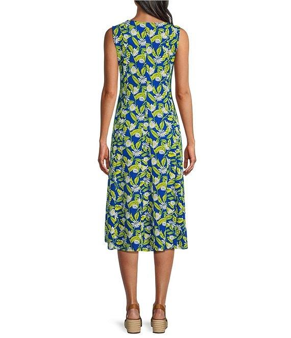 Multiples Floral Print Slub Knit Scoop Neck Sleeveless Fit & Flare Midi Dress Product Image