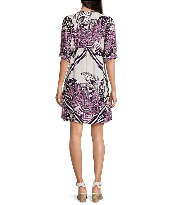Nurture Jacquard Elbow Sleeve V-Neck A-Line Dress Product Image