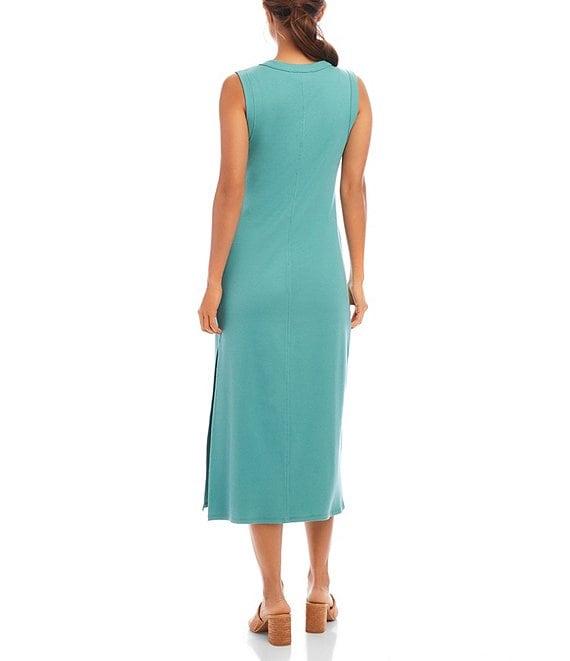 Karen Kane Ribbed Knit V-Neck Sleeveless Midi Dress Product Image