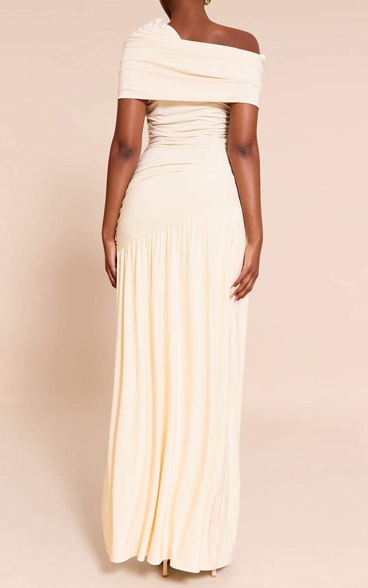 Cream Double Layer Slinky Drop Waist Slit Maxi Skirt Product Image