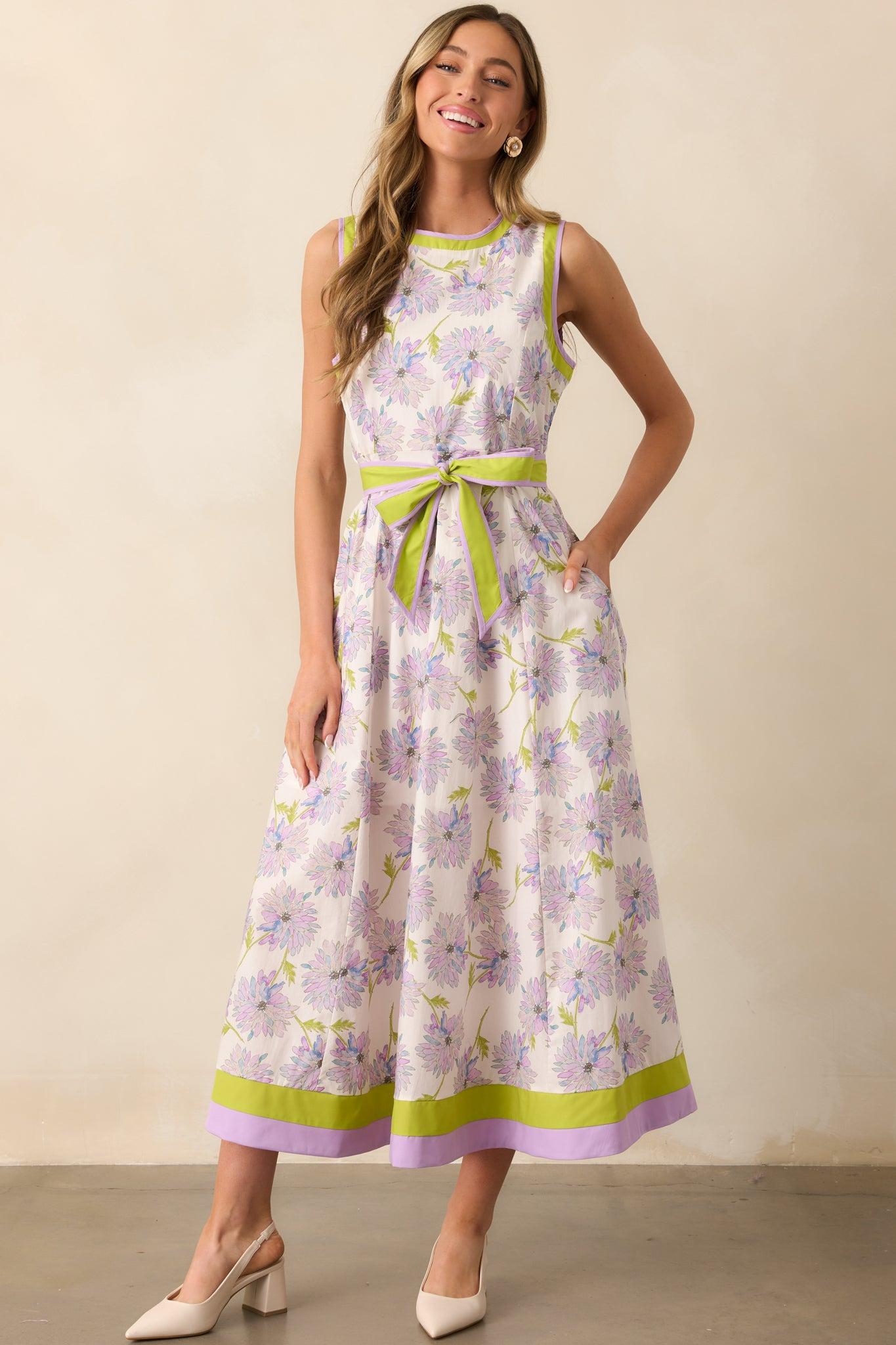 All In Due Time Cotton Lavender Floral Maxi Dress Product Image