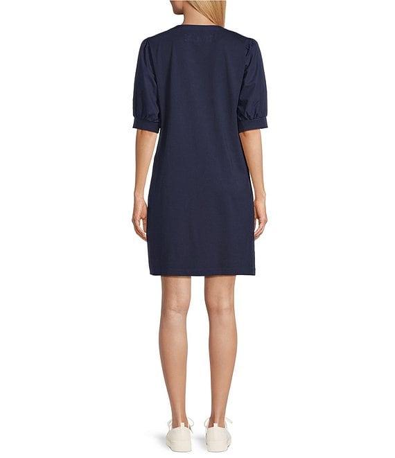 Tommy Bahama Islandscape Henley Pearl Buttons Short Puff Sleeve Shift Dress Product Image