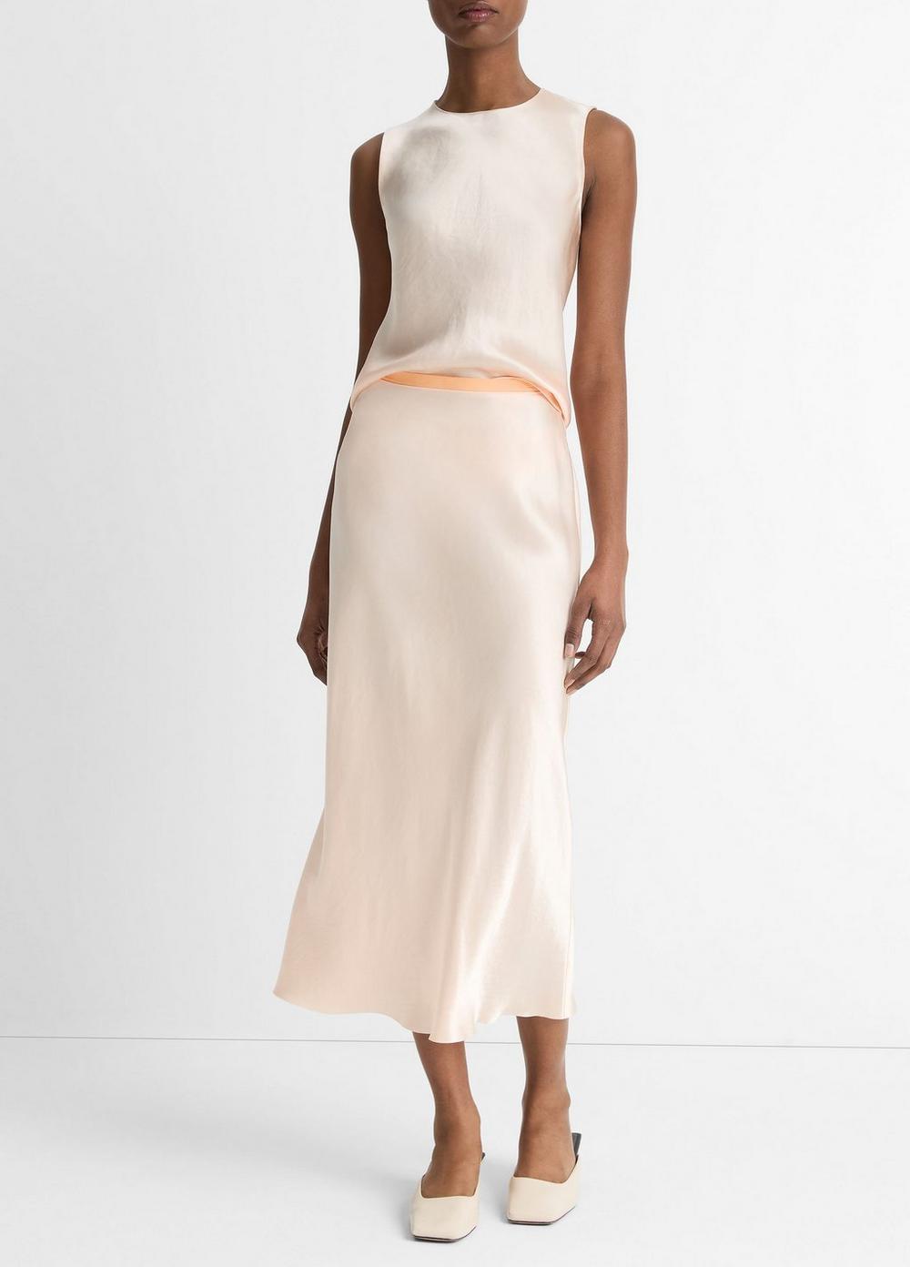 Contrast-Waistband Satin Bias Skirt Product Image