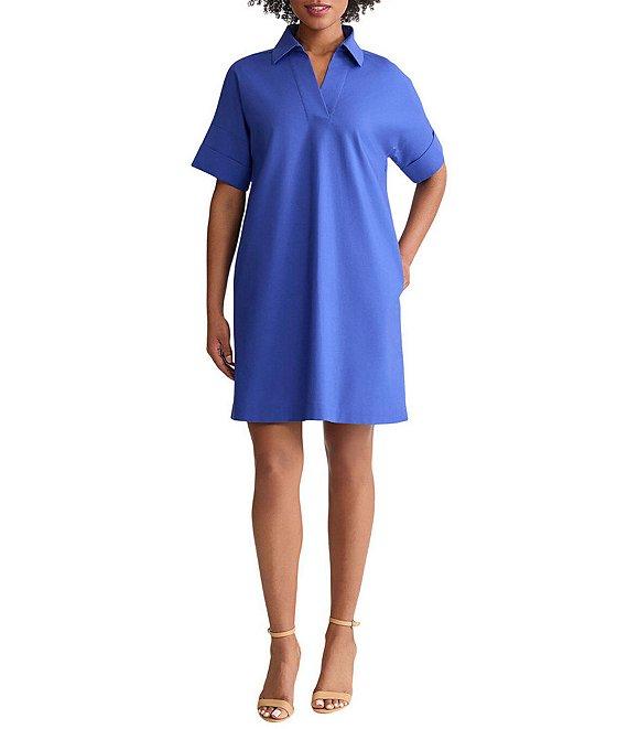 Ming Wang Collar Split V-Neck Short Sleeve Shirt Dress Product Image