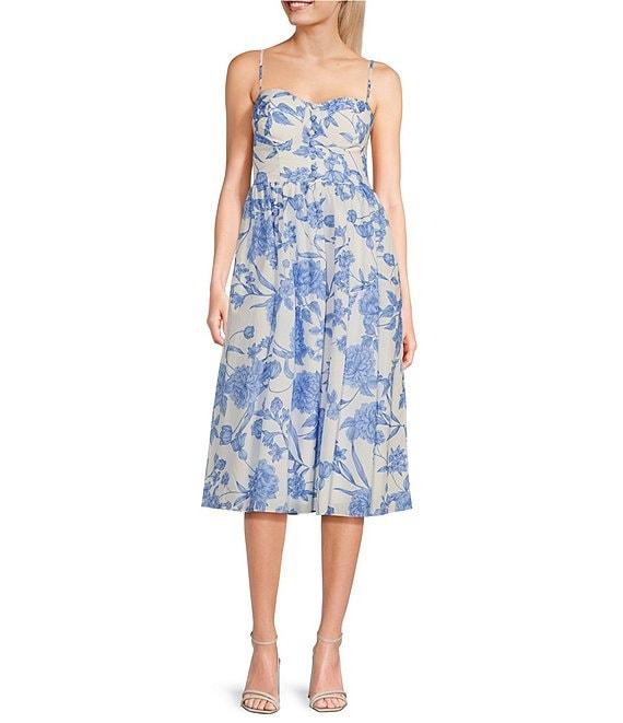 B. Darlin Spaghetti Strap Bustier Sweetheart Neck Bodice Button Trim Midi Dress Product Image