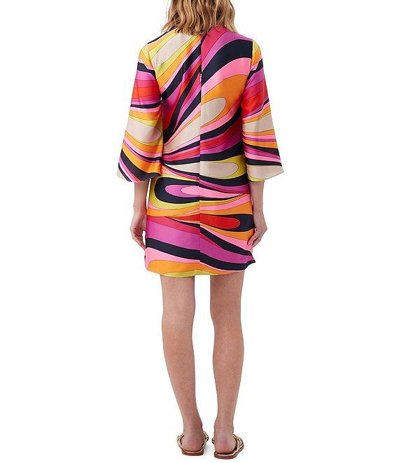 Trina Turk Nallia Satin Georgette Wynwood Waves Abstract Print Wide 3/4 Sleeve Shift Dress Product Image