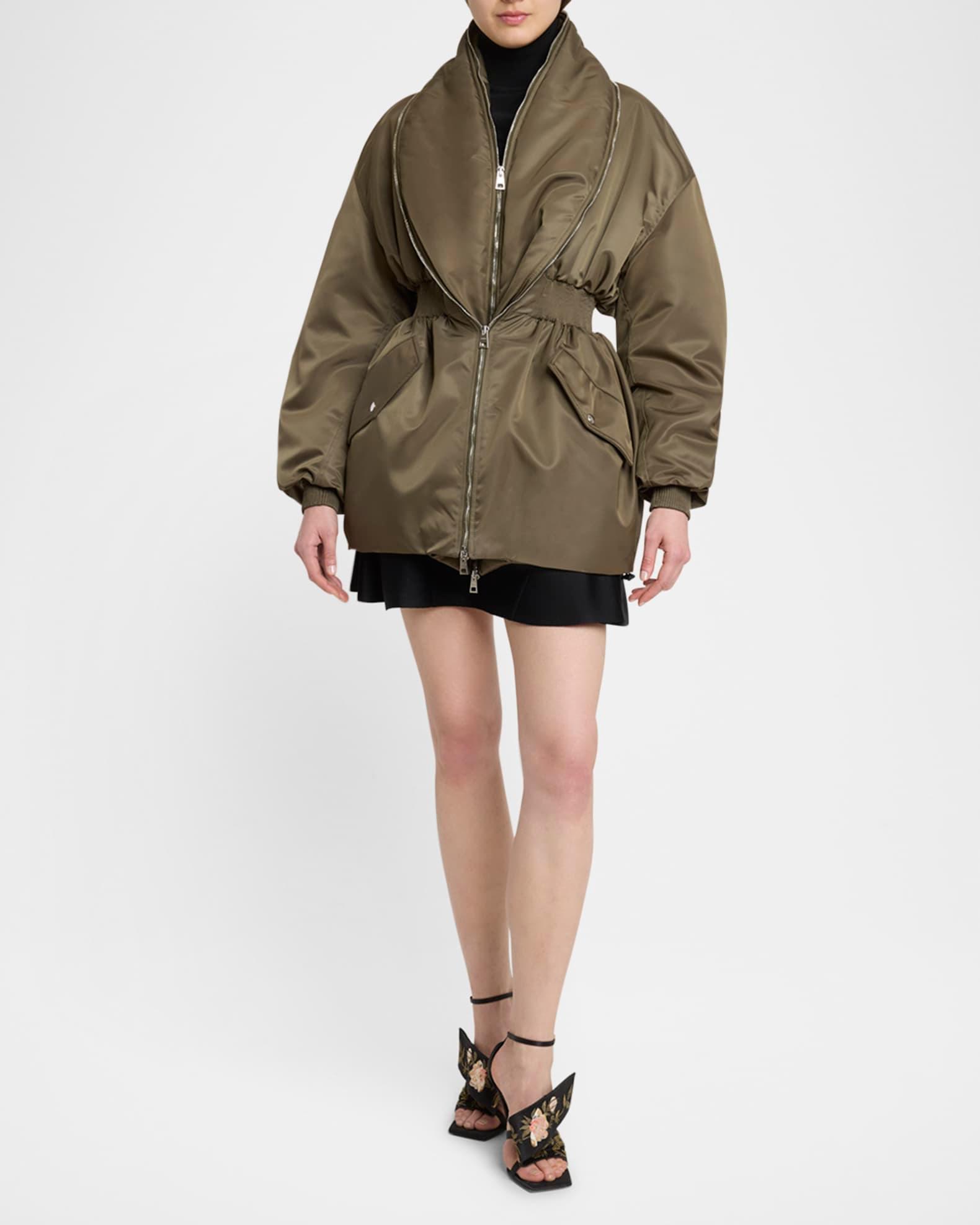 Dual-Zipper Shawl Collar Bomber Jacket Product Image